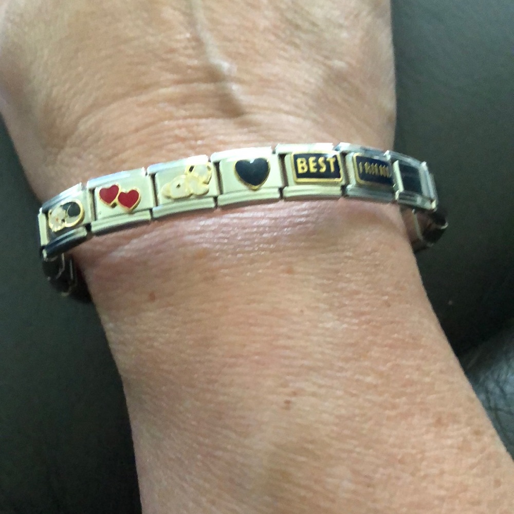 ❤️Italian Charm Bracelet Best Friends- Dog, Cat 6 Links with 14 Silver Plain